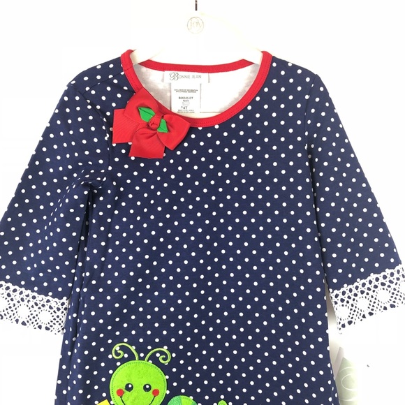 NWT Bonnie Jean Bookworm Polka Dot Navy Dress - Picture 2 of 8